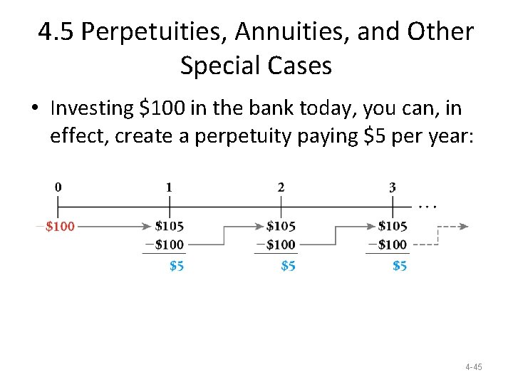 4. 5 Perpetuities, Annuities, and Other Special Cases • Investing $100 in the bank 4. 5 Perpetuities, Annuities, and Other Special Cases • Investing $100 in the bank