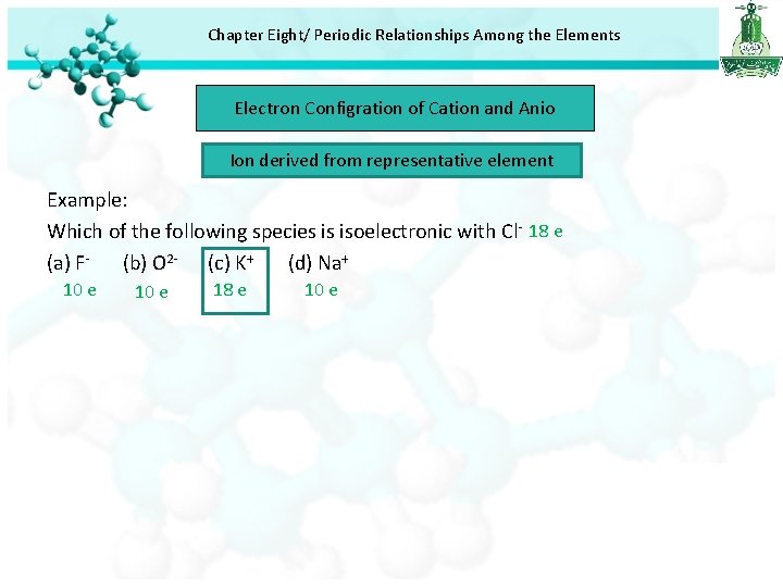 Chapter Eight/ Periodic Relationships Among the Elements Electron Configration of Cation and Anio Ion