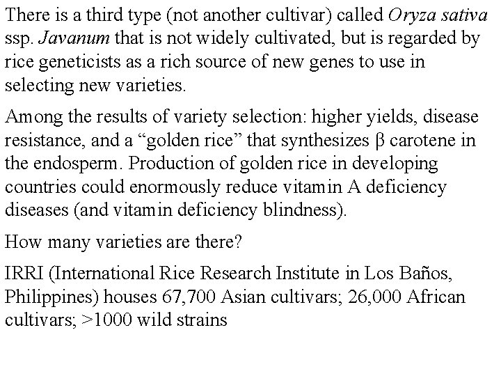 There is a third type (not another cultivar) called Oryza sativa ssp. Javanum that