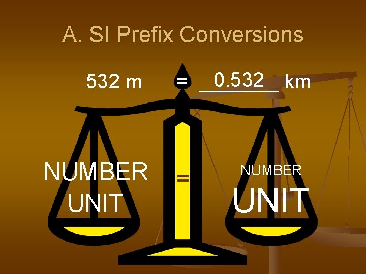 A. SI Prefix Conversions 532 m NUMBER UNIT 0. 532 km = _______ =