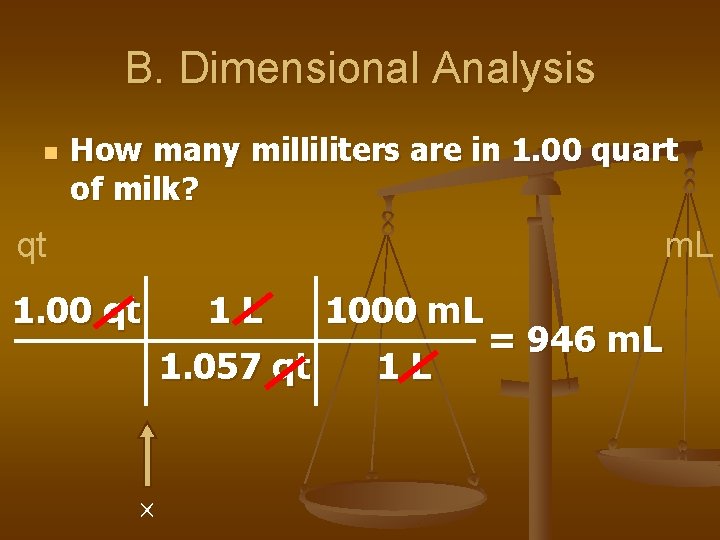 B. Dimensional Analysis n How many milliliters are in 1. 00 quart of milk?