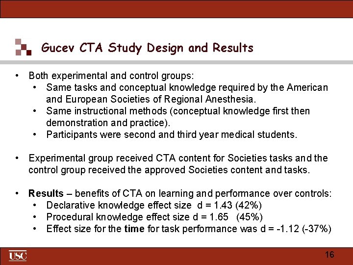 Gucev CTA Study Design and Results • Both experimental and control groups: • Same