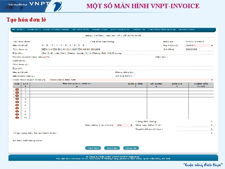 MỘT SỐ MÀN HÌNH VNPT-INVOICE Tạo hóa đơn lẻ 