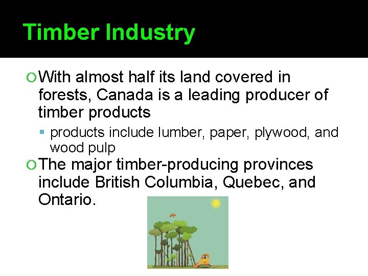 Timber Industry With almost half its land covered in forests, Canada is a leading