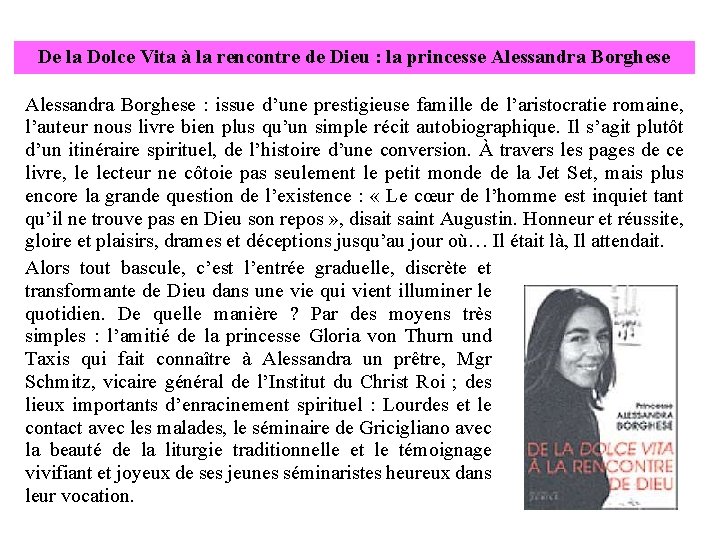 De la Dolce Vita à la rencontre de Dieu : la princesse Alessandra Borghese