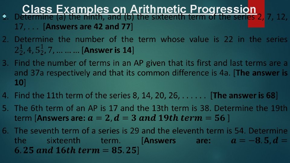  Class Examples on Arithmetic Progression 
