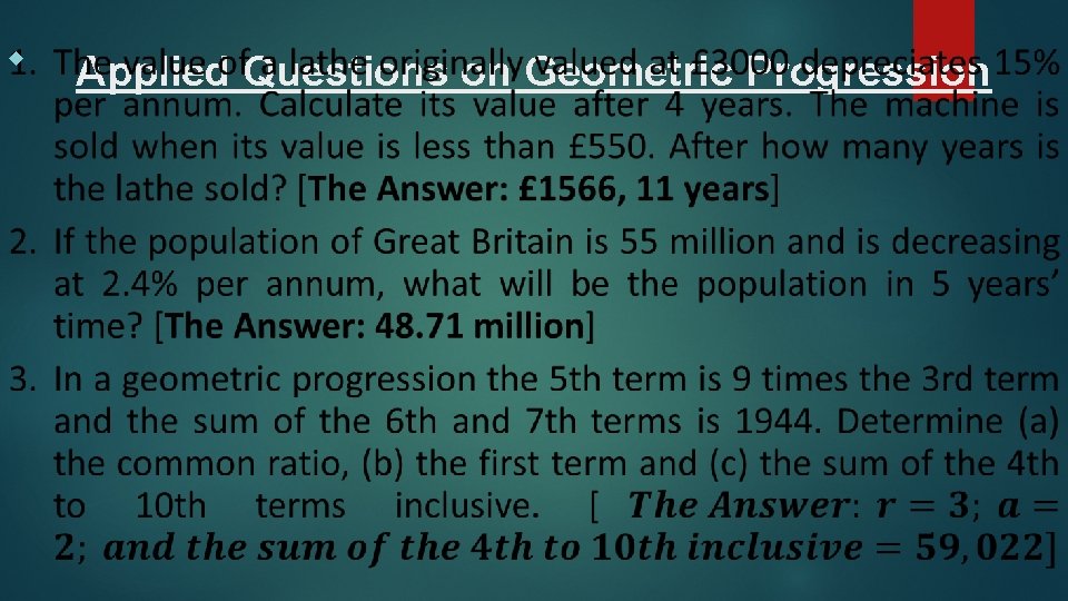  Applied Questions on Geometric Progression 