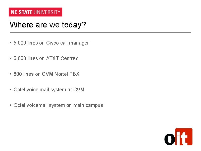 Where are we today? • 5, 000 lines on Cisco call manager • 5, Where are we today? • 5, 000 lines on Cisco call manager • 5,