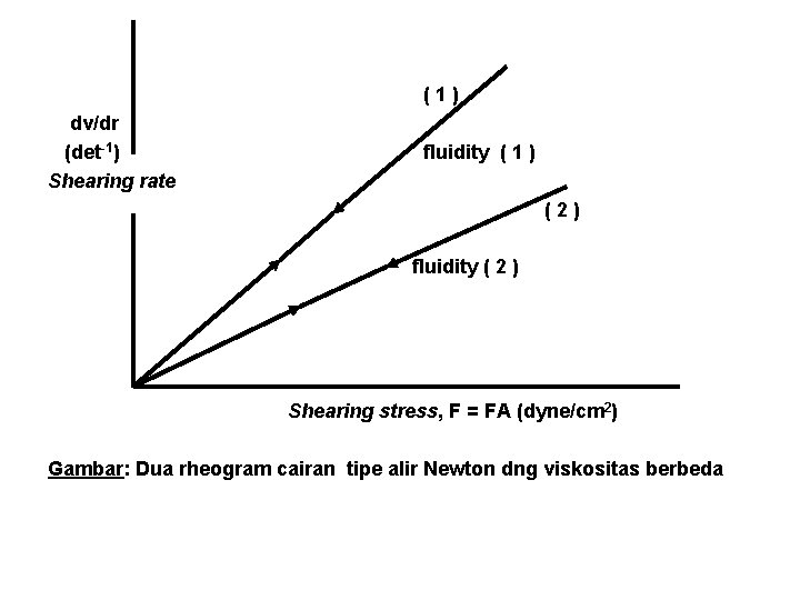 (1) dv/dr (det-1) Shearing rate fluidity ( 1 ) (2) fluidity ( 2 )
