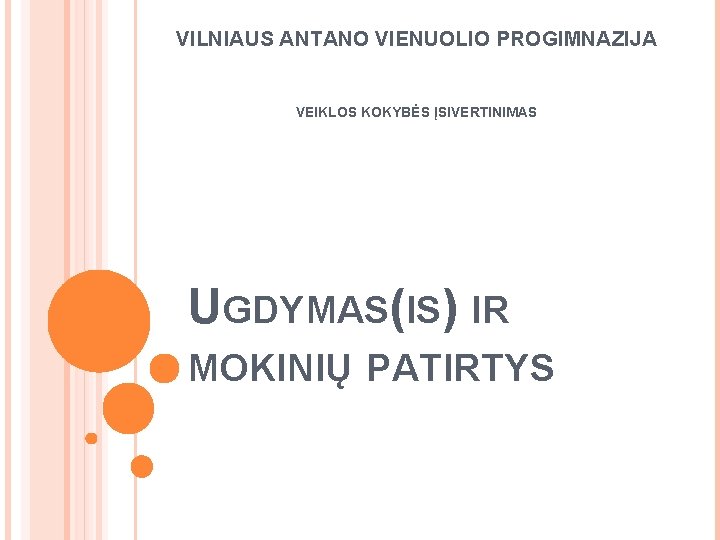 VILNIAUS ANTANO VIENUOLIO PROGIMNAZIJA VEIKLOS KOKYBĖS ĮSIVERTINIMAS UGDYMAS(IS) IR MOKINIŲ PATIRTYS 