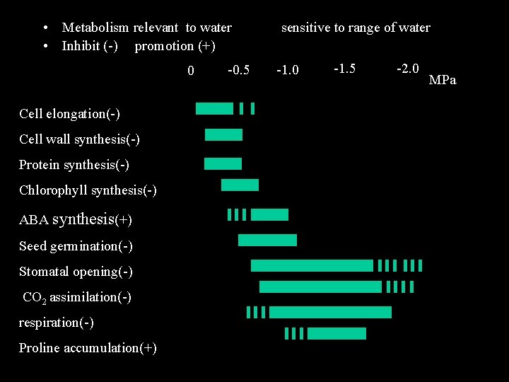  • Metabolism relevant to water • Inhibit (-) promotion (+) 0 Cell elongation(-)