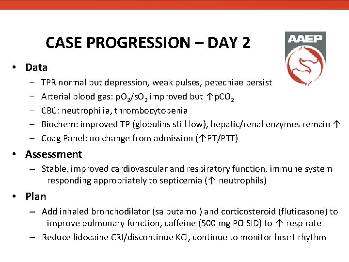 CASE PROGRESSION – DAY 2 • Data – – – TPR normal but depression, CASE PROGRESSION – DAY 2 • Data – – – TPR normal but depression,