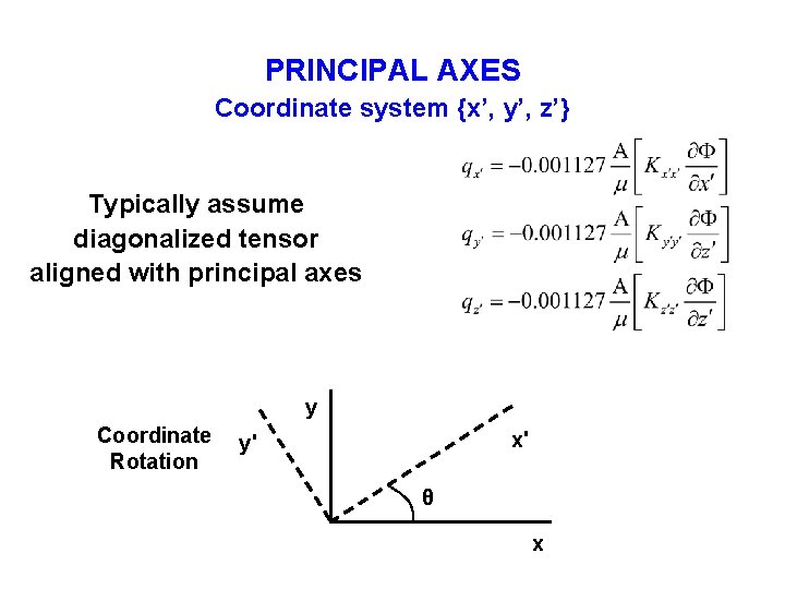 PRINCIPAL AXES Coordinate system {x’, y’, z’} Typically assume diagonalized tensor aligned with principal