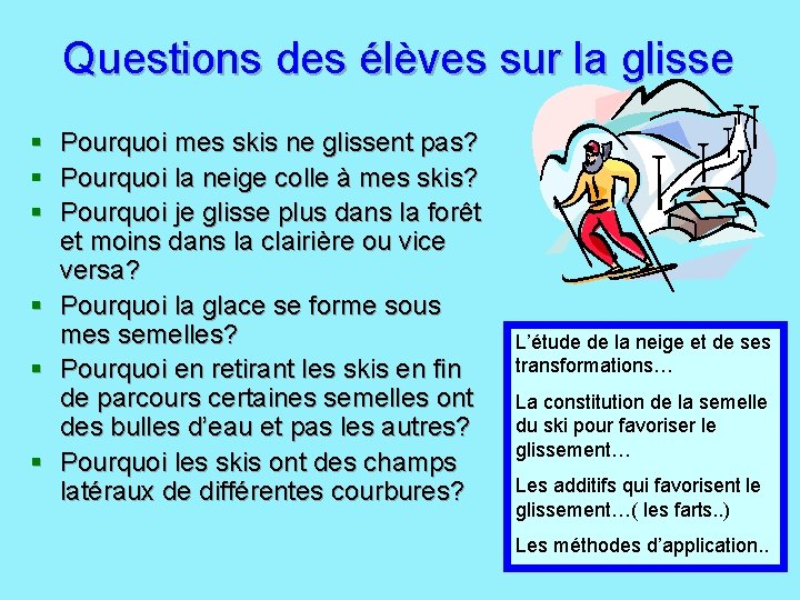 Questions des élèves sur la glisse § § § Pourquoi mes skis ne glissent