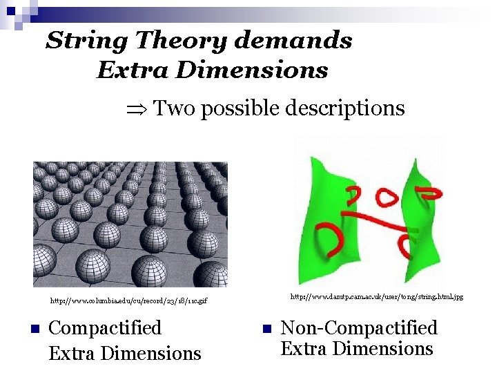 String Theory demands Extra Dimensions Two possible descriptions http: //www. damtp. cam. ac. uk/user/tong/string.