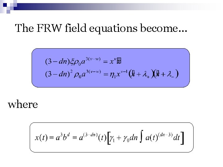 The FRW field equations become… where 