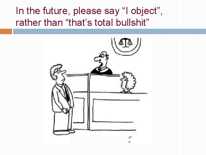 In the future, please say “I object”, rather than “that’s total bullshit” 