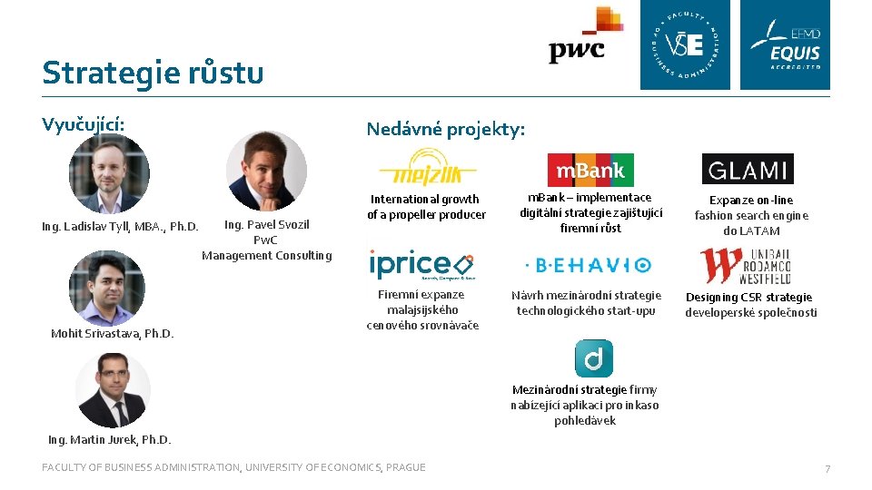 Strategie růstu Vyučující: Ing. Ladislav Tyll, MBA. , Ph. D. Mohit Srivastava, Ph. D.