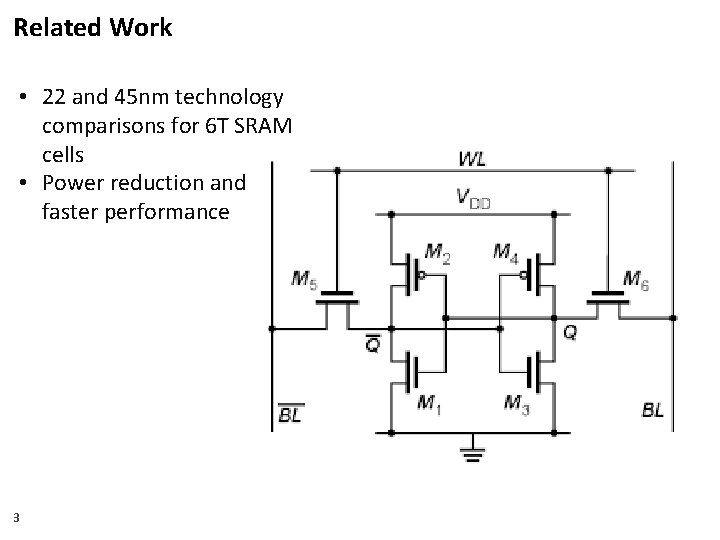 Related Work • 22 and 45 nm technology comparisons for 6 T SRAM cells