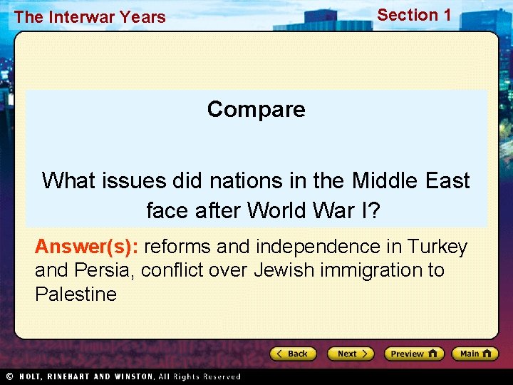 Section 1 The Interwar Years Compare What issues did nations in the Middle East