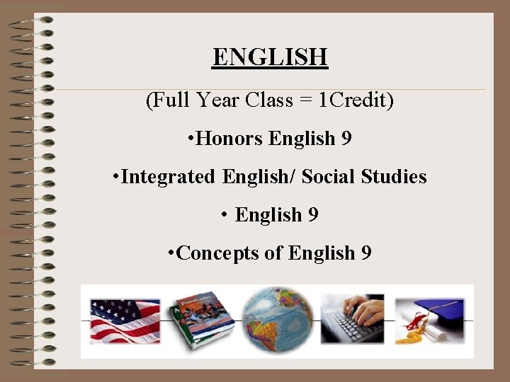 ENGLISH (Full Year Class = 1 Credit) • Honors English 9 • Integrated English/