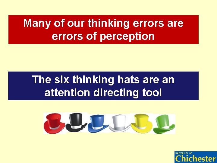 Many of our thinking errors are errors of perception The six thinking hats are Many of our thinking errors are errors of perception The six thinking hats are