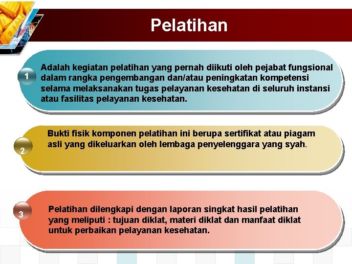 Pelatihan 1 2 3 Adalah kegiatan pelatihan yang pernah diikuti oleh pejabat fungsional dalam