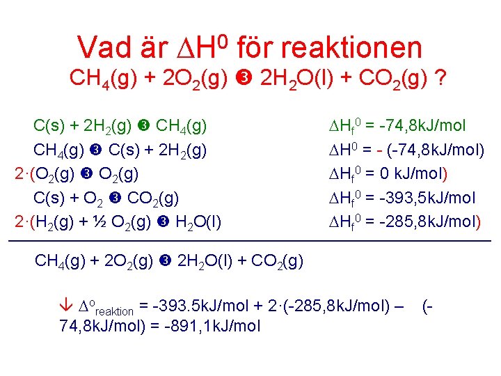 Vad är H 0 för reaktionen CH 4(g) + 2 O 2(g) 2 H