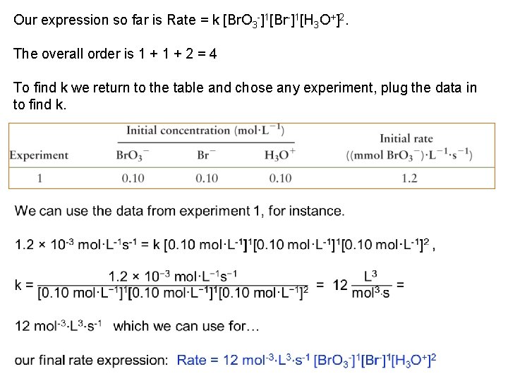 Our expression so far is Rate = k [Br. O 3 ]1[Br ]1[H 3