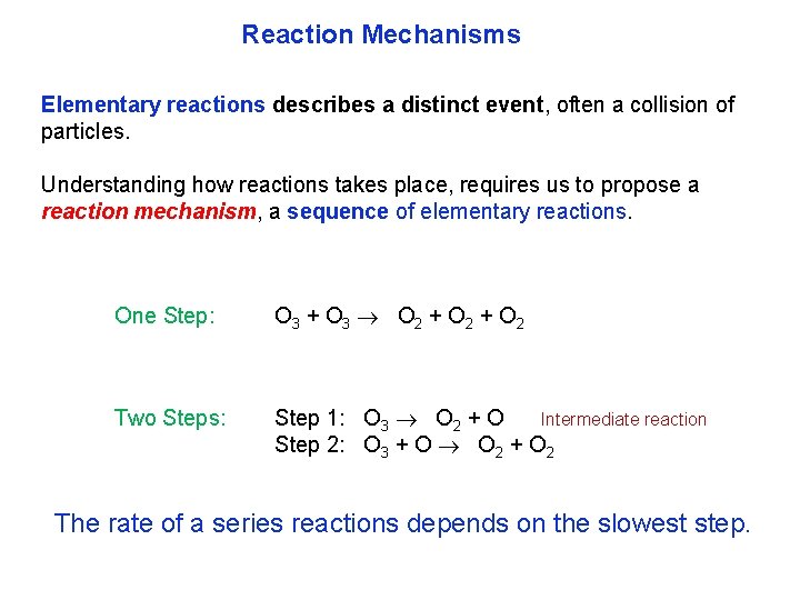 Reaction Mechanisms Elementary reactions describes a distinct event, often a collision of particles. Understanding