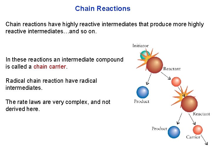 Chain Reactions Chain reactions have highly reactive intermediates that produce more highly reactive intermediates…and