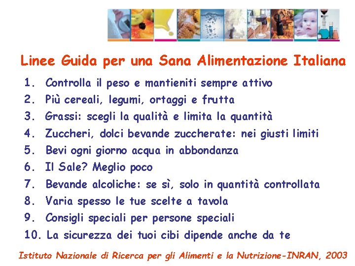 Indice Linee Guida per una Sana Alimentazione Italiana 1. Controlla il peso e mantieniti