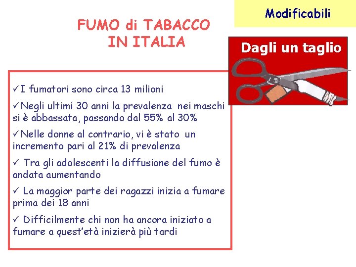 FUMO di TABACCO IN ITALIA I fumatori sono circa 13 milioni Negli ultimi 30