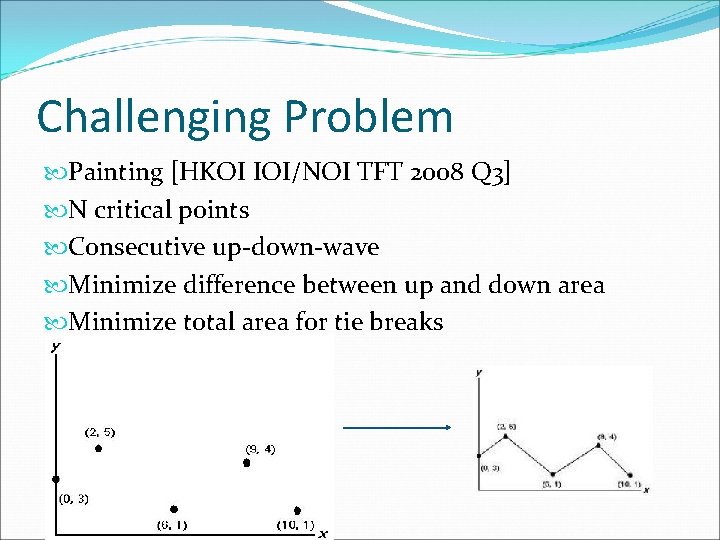 Challenging Problem Painting [HKOI IOI/NOI TFT 2008 Q 3] N critical points Consecutive up-down-wave