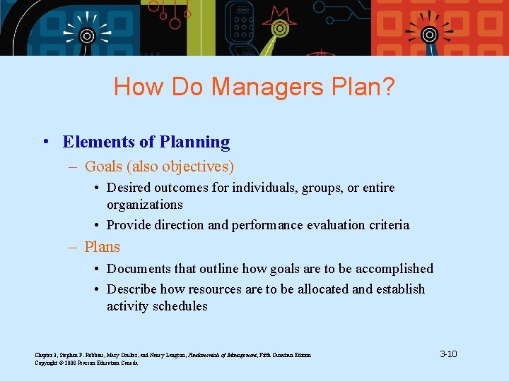 How Do Managers Plan? • Elements of Planning – Goals (also objectives) • Desired