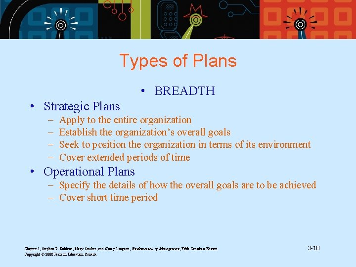 Types of Plans • BREADTH • Strategic Plans – – Apply to the entire