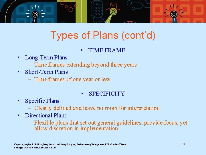 Types of Plans (cont’d) • TIME FRAME • Long-Term Plans – Time frames extending