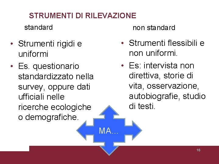 STRUMENTI DI RILEVAZIONE standard non standard • Strumenti flessibili e non uniformi. • Es: STRUMENTI DI RILEVAZIONE standard non standard • Strumenti flessibili e non uniformi. • Es: