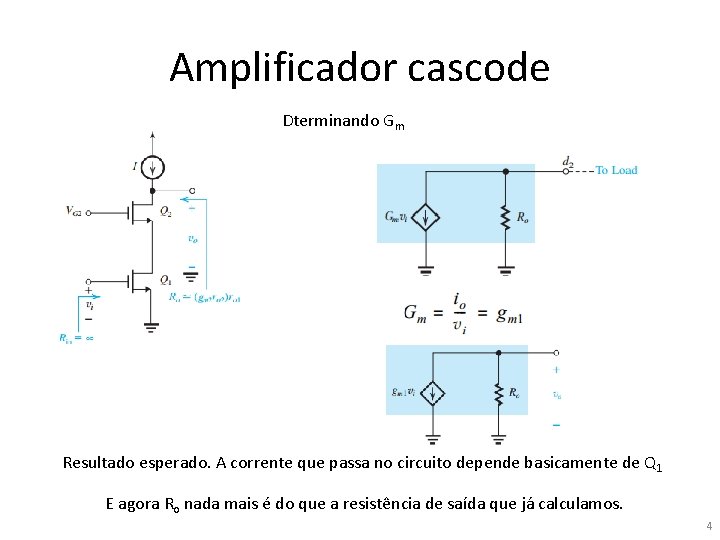 Amplificador cascode Dterminando Gm Resultado esperado. A corrente que passa no circuito depende basicamente