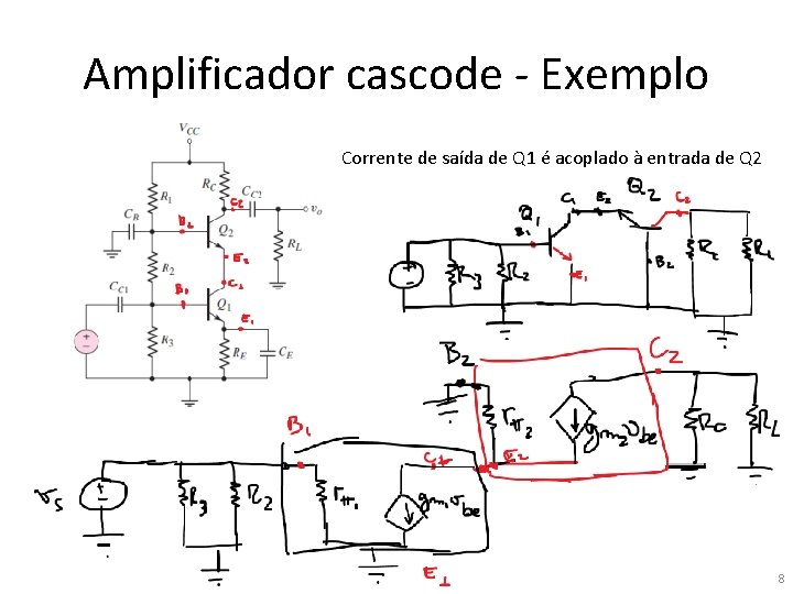 Amplificador cascode - Exemplo Corrente de saída de Q 1 é acoplado à entrada