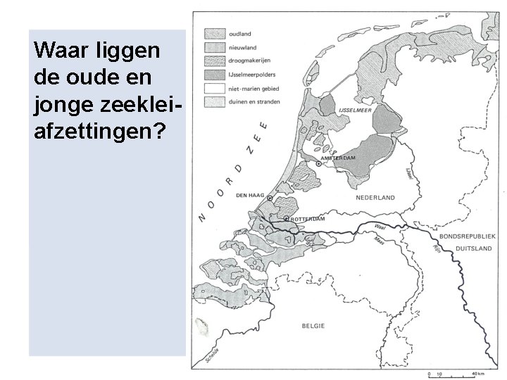 Waar liggen de oude en jonge zeekleiafzettingen? 