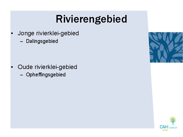 Rivierengebied • Jonge rivierklei-gebied – Dalingsgebied • Oude rivierklei-gebied – Opheffingsgebied 