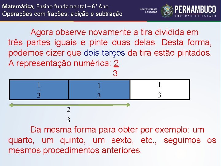 Matemática; Ensino fundamental – 6° Ano Operações com frações: adição e subtração Agora observe