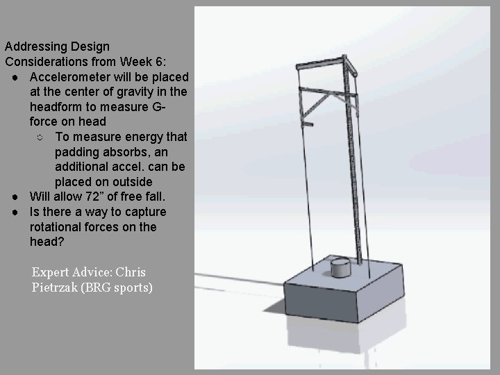 Addressing Design Considerations from Week 6: ● Accelerometer will be placed at the center