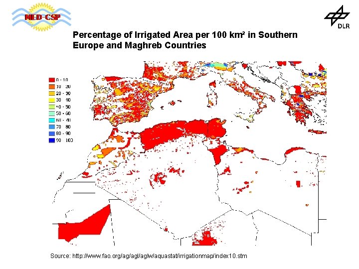 Percentage of Irrigated Area per 100 km² in Southern Europe and Maghreb Countries Source: