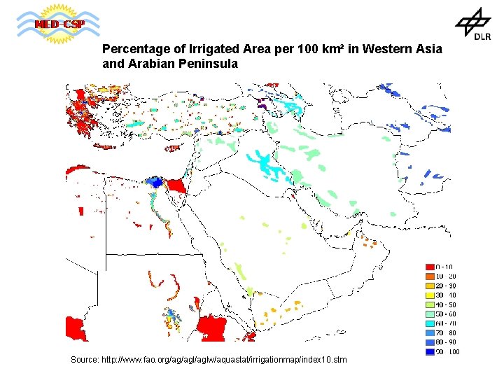 Percentage of Irrigated Area per 100 km² in Western Asia and Arabian Peninsula Source: