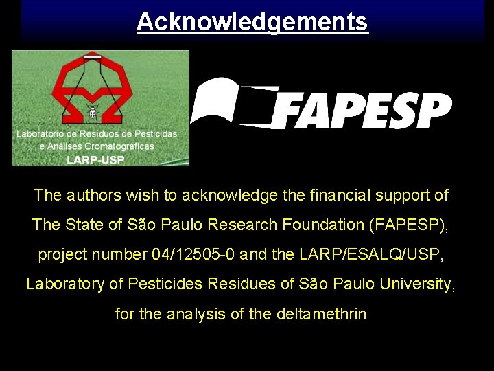 Acknowledgements The authors wish to acknowledge the financial support of The State of São