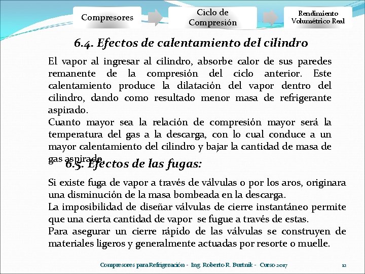 Compresores Ciclo de Compresión Rendimiento Volumétrico Real 6. 4. Efectos de calentamiento del cilindro Compresores Ciclo de Compresión Rendimiento Volumétrico Real 6. 4. Efectos de calentamiento del cilindro