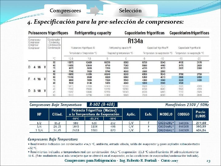 Compresores Selección 4. Especificación para la pre-selección de compresores: Compresores para Refrigeración - Ing. Compresores Selección 4. Especificación para la pre-selección de compresores: Compresores para Refrigeración - Ing.