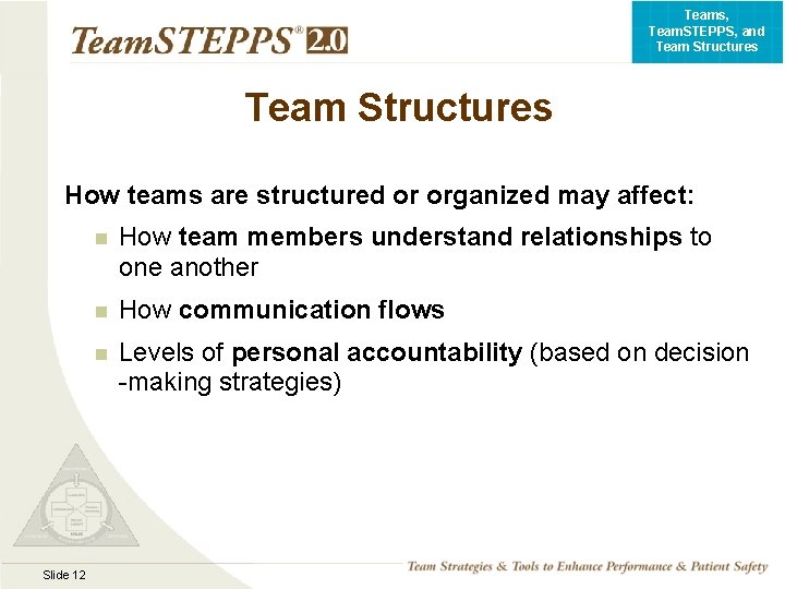 Teams, Team. STEPPS, and Team Structures How teams are structured or organized may affect: